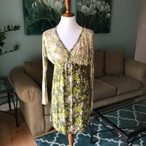 Maternity green and cream long sleeve floral dress